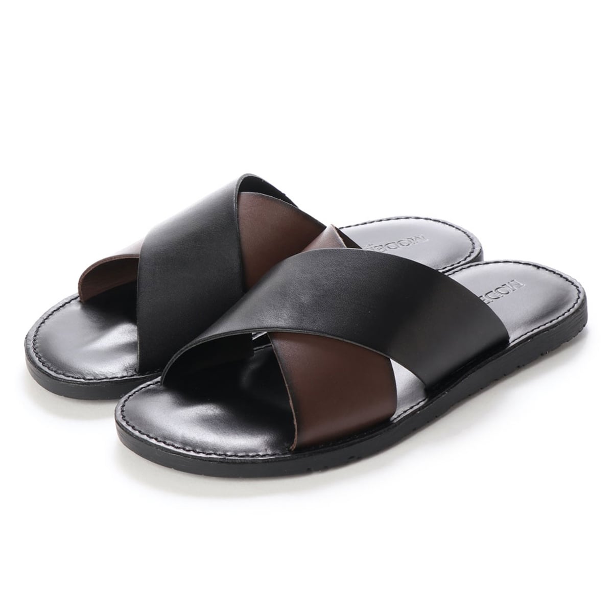 モデロ MODELLO 本革 高級 レザーサンダル DM5129 BLACK/D-BROWN 40 (25.0～25.5)