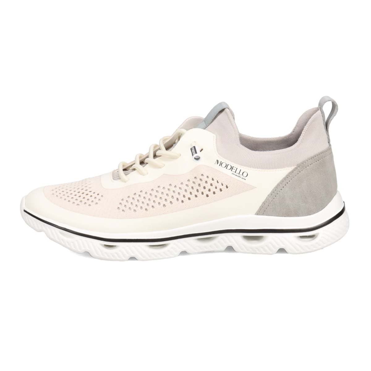 世界初のカバロス加工シリーズ　モデロ MODELLO カジュアルニットスニーカー　DM6523 WHITE/L-GRAY M(25.0～25.5cm)