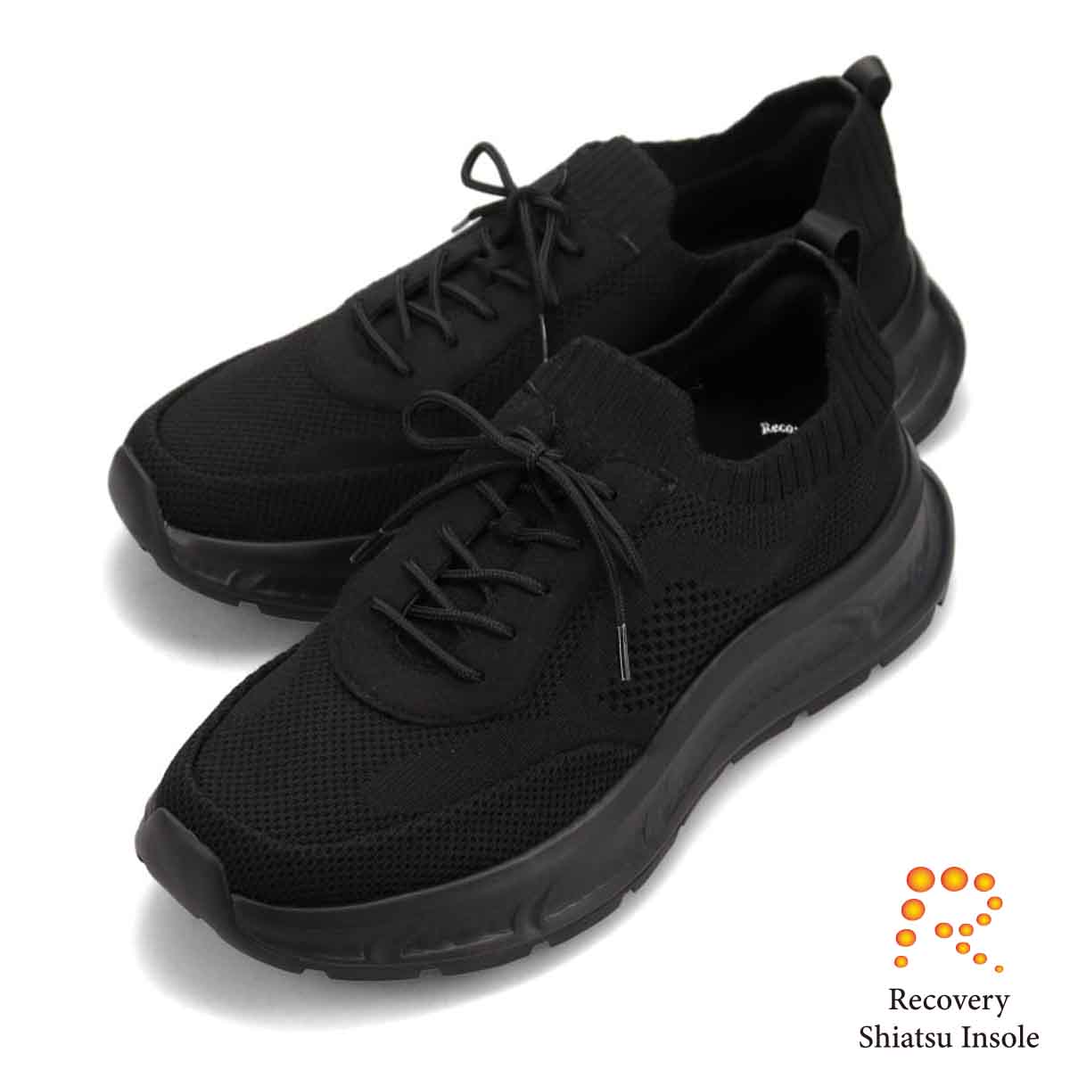 モデロ MODELLO 「Recovery Shiatsu Insole」搭載で指圧効果により血行をよくする。厚底ニット レースアップスニーカー　DM6530R BLACK 25.0