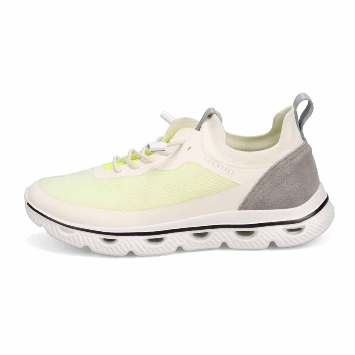 モデロ MODELLO 「リカバリーインソール」搭載で指圧効果により血行を115％促進。Recoveryニットスニーカー　DM6533R WHITE/YELLOW M