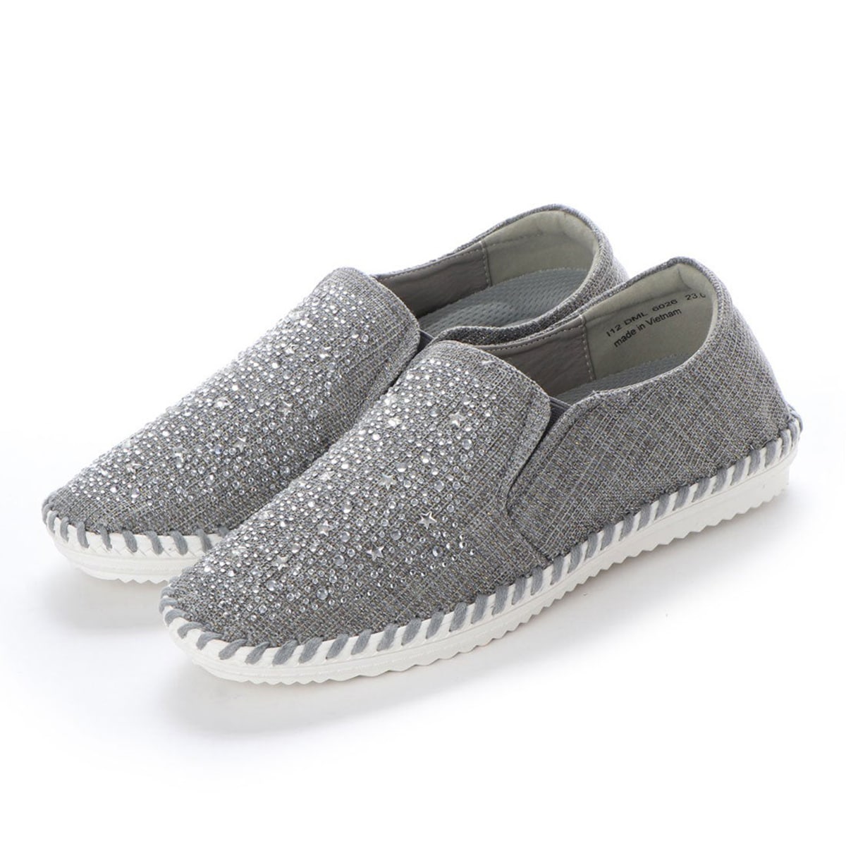 MODELLO デイリー履きにオススメ♪キラキラ光る！ホットフィックスをちりばめた スリッポンシューズ DML6026 GRAY-TX 23.0