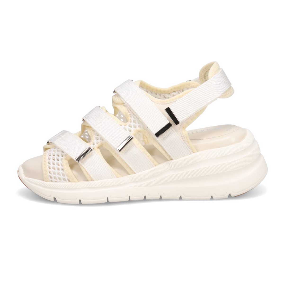 モデロ MODELLO 「リカバリーインソール」搭載で指圧効果により血行を115％促進。Recovery３本ベルトヒールアップスポーツサンダル　DML6063R WHITE 23