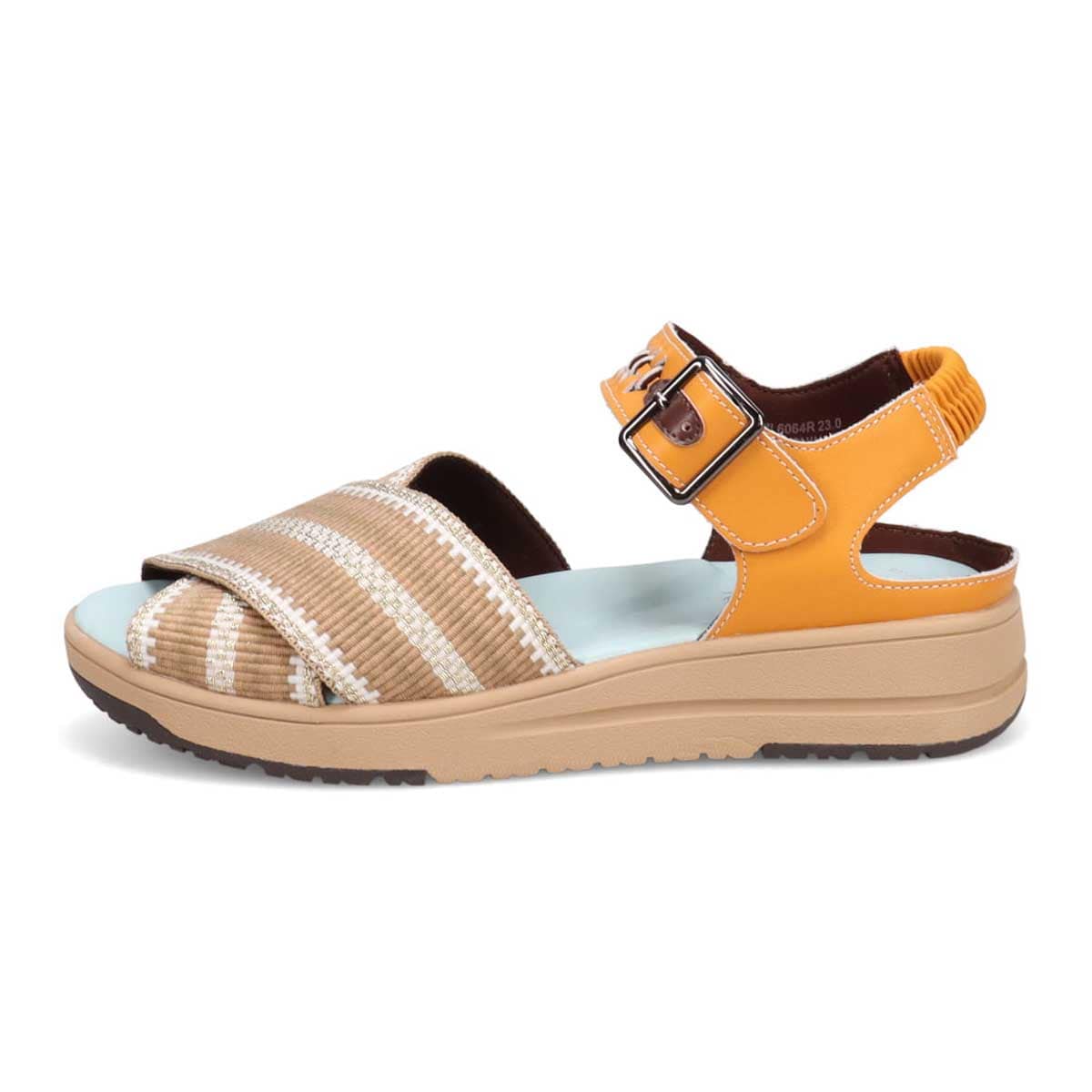 モデロ MODELLO 「リカバリーインソール」搭載で指圧効果により血行を115％促進。Recoveryクロスベルトプラットフォームサンダル　DML6064R BEIGE/C 23