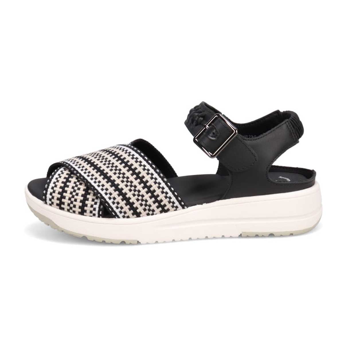 モデロ MODELLO 「リカバリーインソール」搭載で指圧効果により血行を115％促進。Recoveryクロスベルトプラットフォームサンダル　DML6064R BLACK/C 23