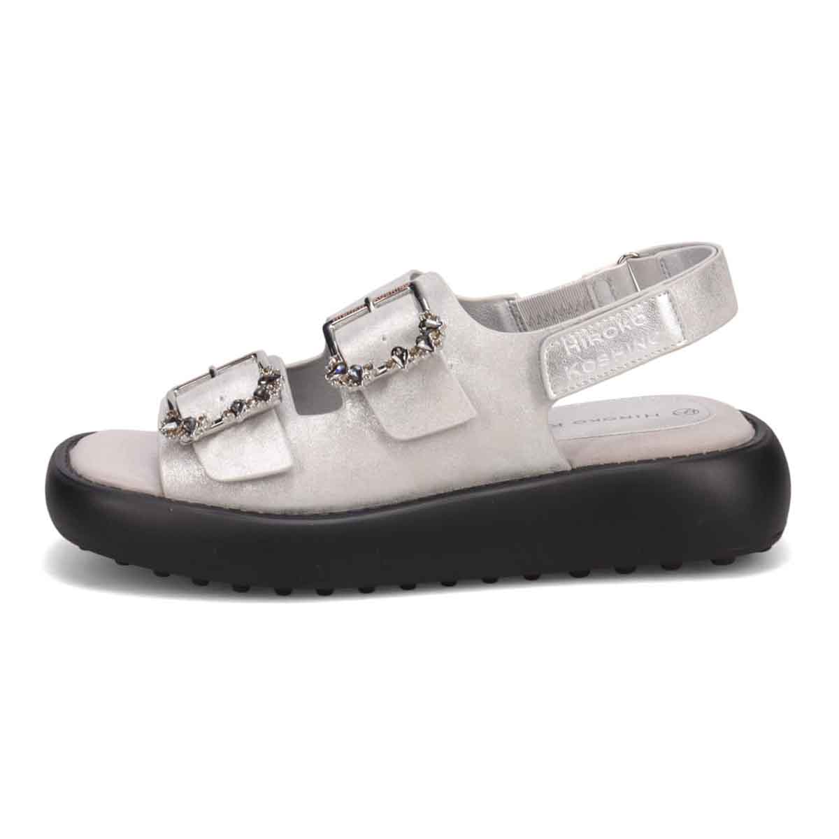 HIROKO KOSHINO 上品なバックル付き厚底サンダル　HKL8011 SILVER M　(23.0～23.5)