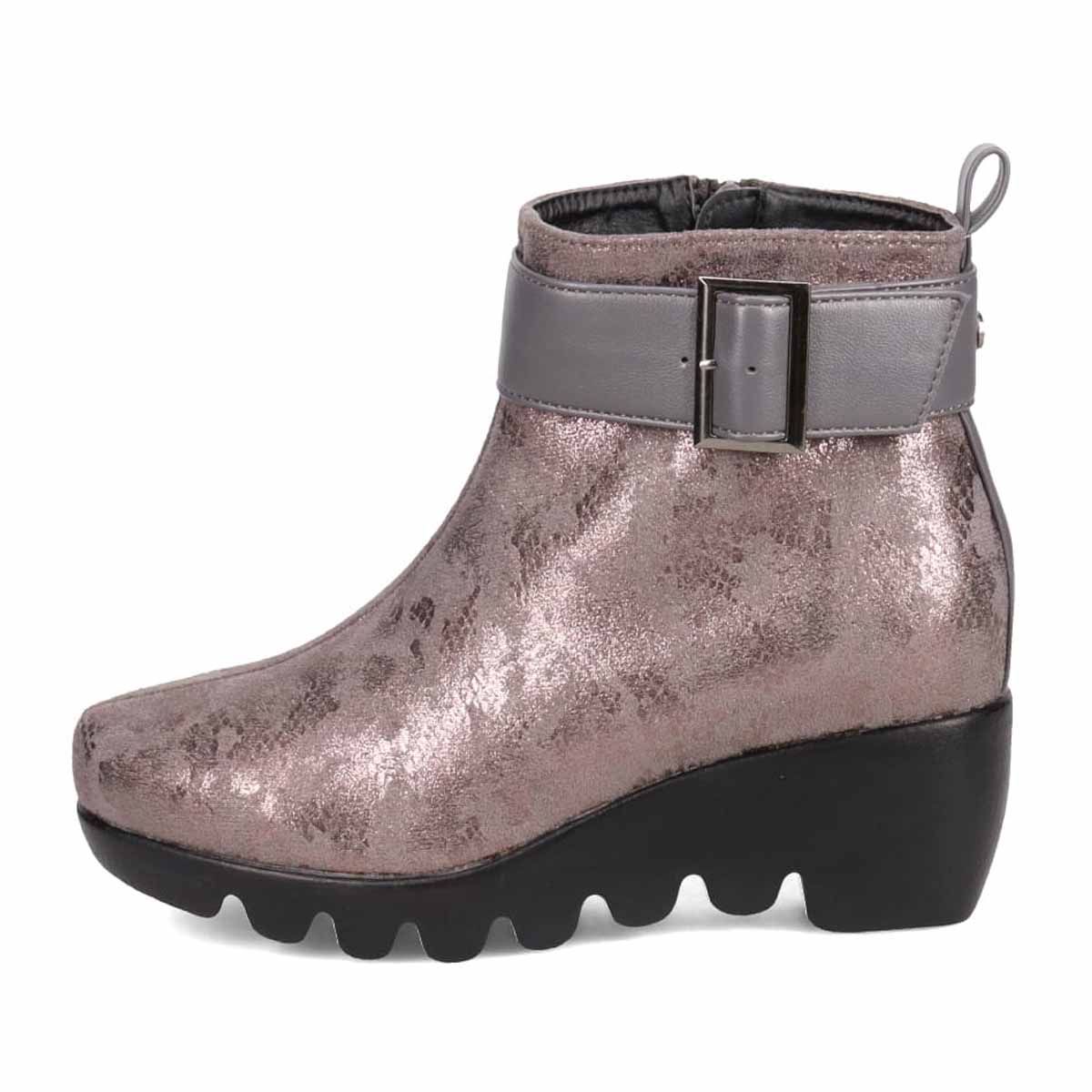 【撥水加工】HIROKO KOSHINO FEMME　ウェーブソール カジュアルショートブーツ　HRL1002 GRAY-PR M　(23.0～23.5)