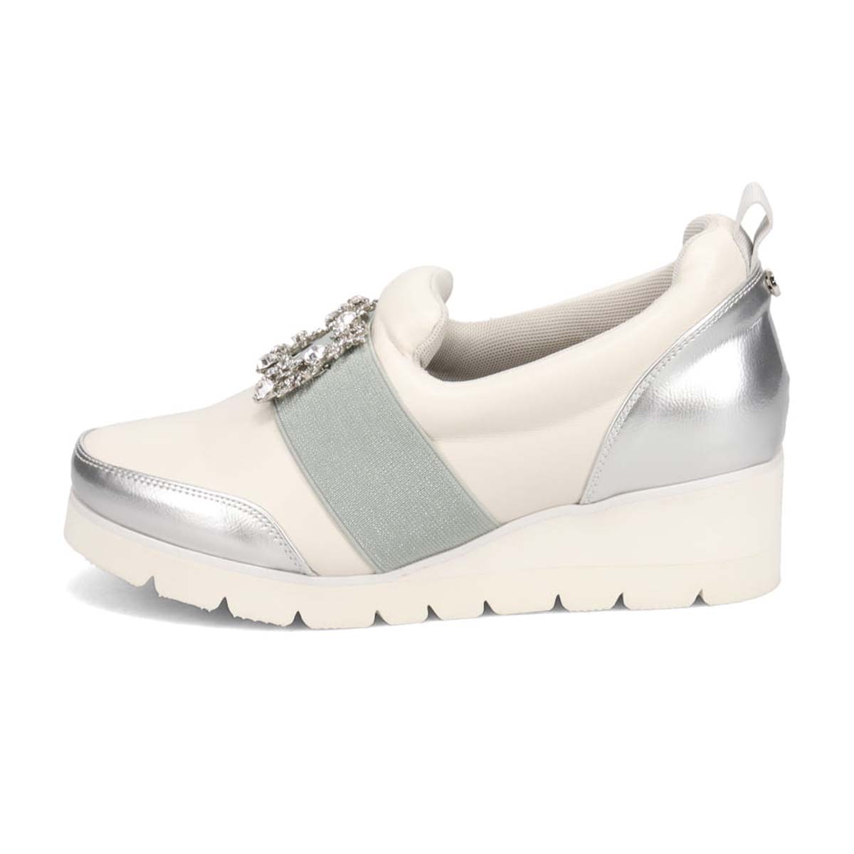 【撥水加工】HIROKO KOSHINO FEMME　ビジューオーナメントが綺麗なエレガンスカジュアルシューズ　HRL1004 WHITE M　(23.0～23.5)