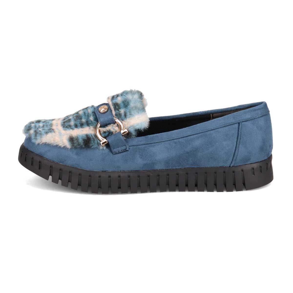 【撥水加工】HIROKO KOSHINO FEMME　モカにファーをあしらったフェミニンテイスト モカシンシューズ　HRL1010 BLUE/C M　(23.0～23.5)