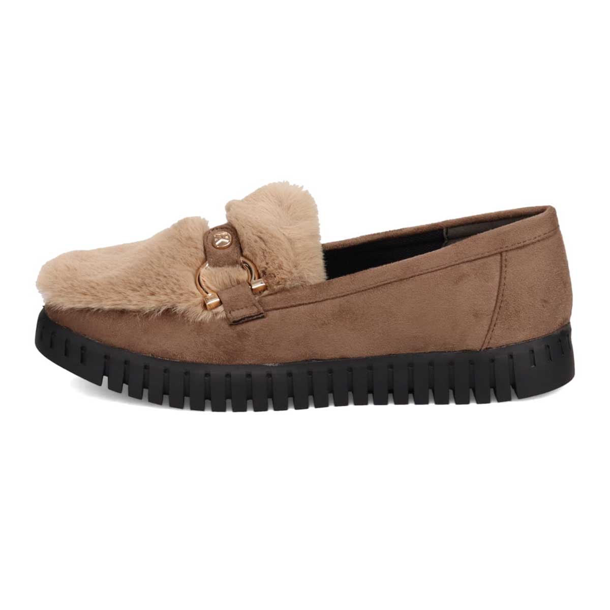 【撥水加工】HIROKO KOSHINO FEMME　モカにファーをあしらったフェミニンテイスト モカシンシューズ　HRL1010 D-OAK M　(23.0～23.5)