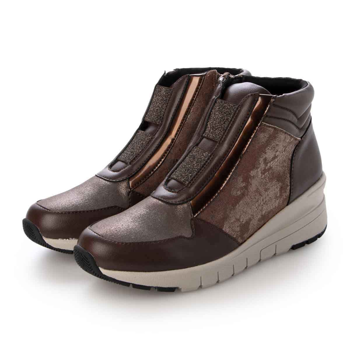 【撥水加工】HIROKO KOSHINO FEMME　ヒールタイプ・ハイカットドレススニーカー　HRL3004 BROWN 23.0