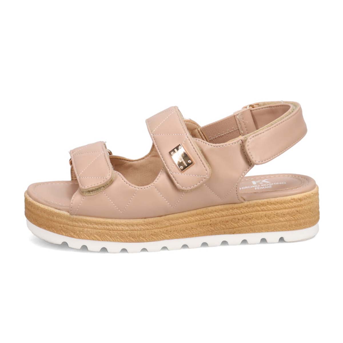 HIROKO KOSHINO FEMME キルティングとジュート風の厚底ソールが大人可愛いサンダル　HRL6000 L-PINK M　(23.0～23.5)