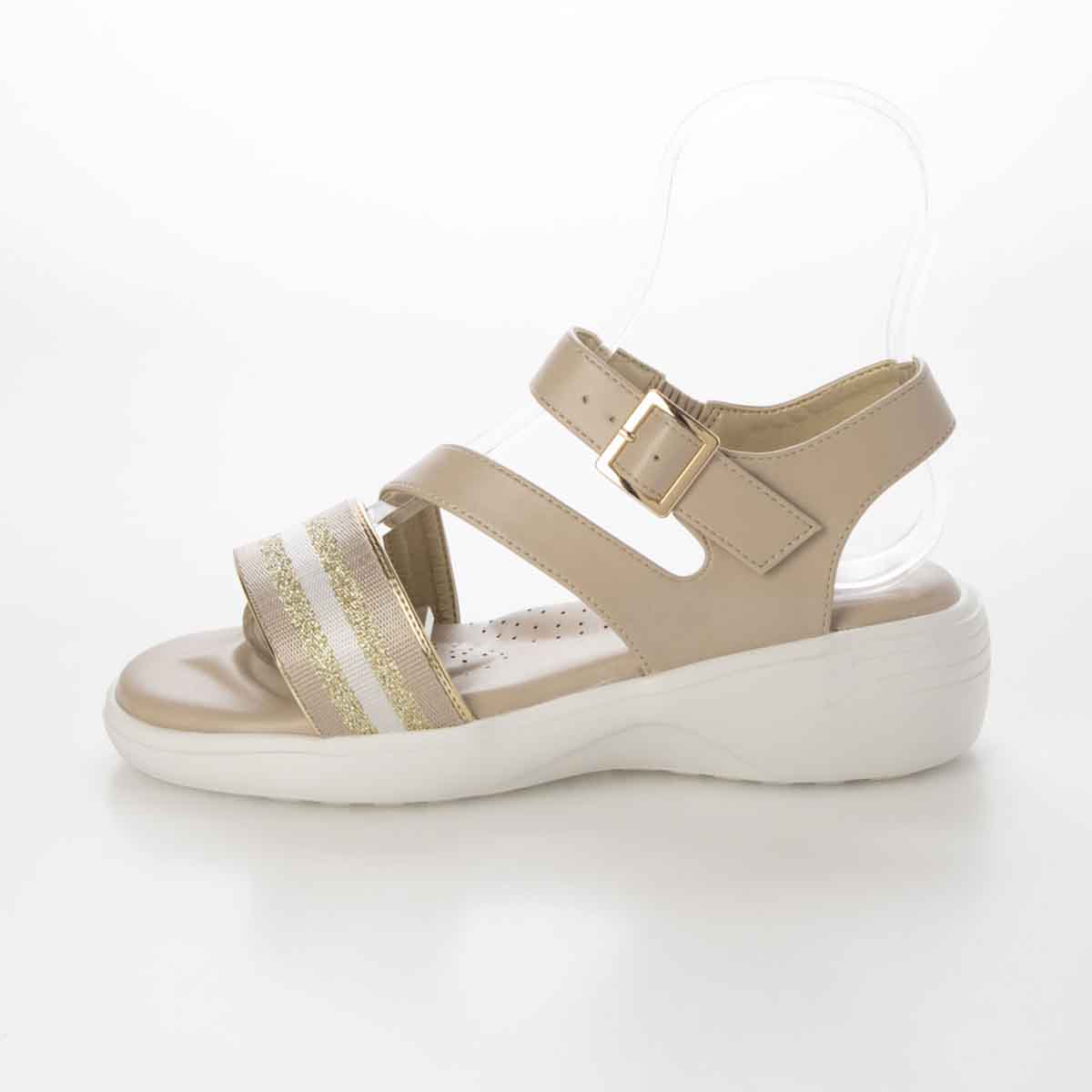 HIROKO KOSHINO FEMME スポーティーを華やかに。キラキラ輝くコードで魅せる大人スポーツサンダル　HRL7001 BEIGE M　(23.0～23.5)