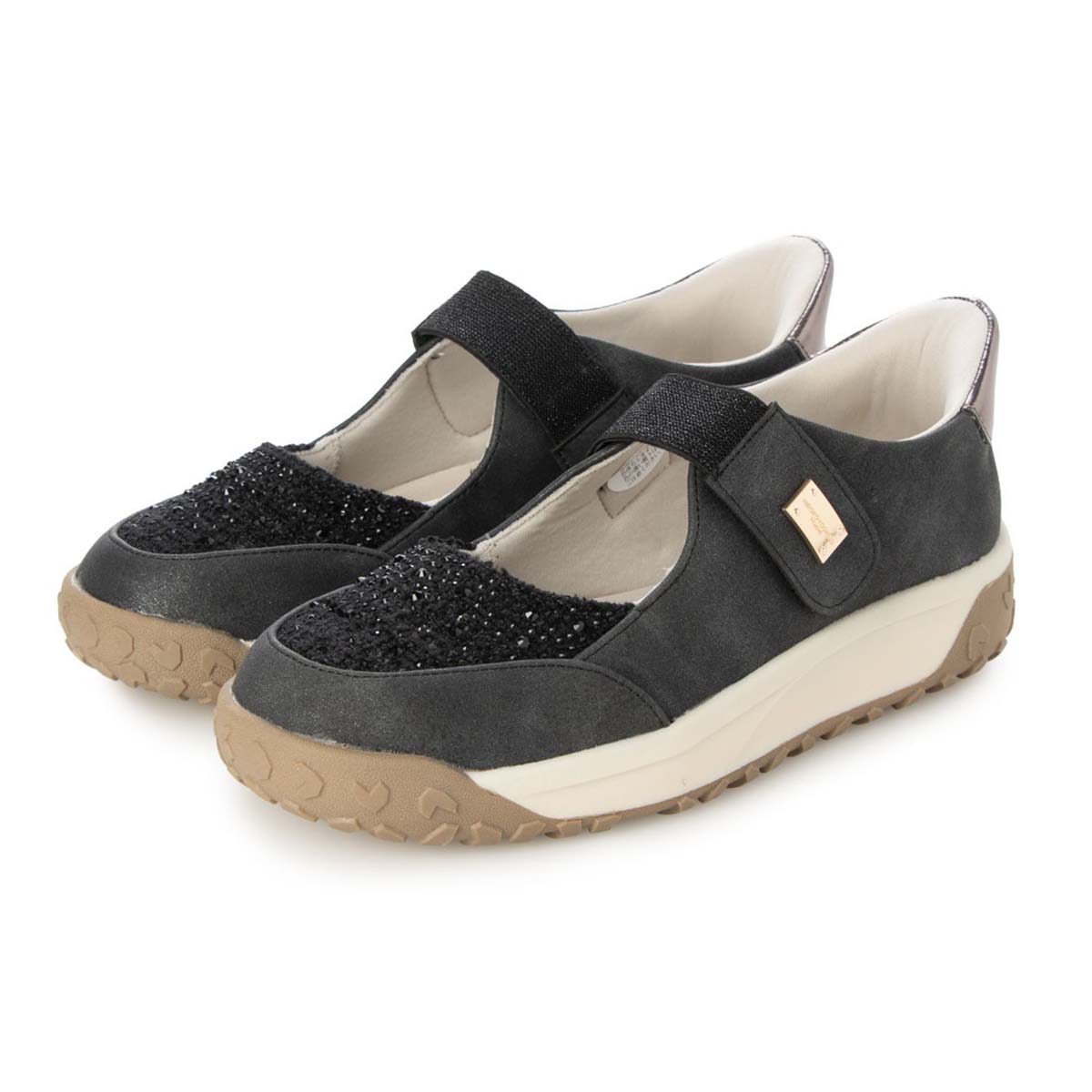 HIROKO KOSHINO FEMME きらめくラインストーンのメリージェーン HRL7002 BLACK 23.0