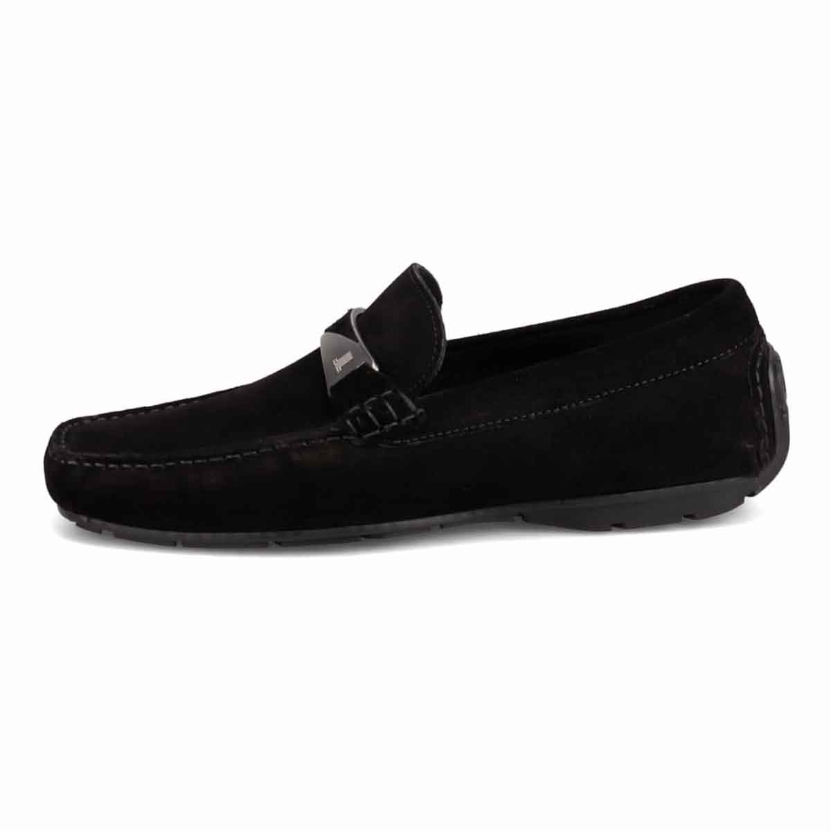 ランバンコレクション LANVIN COLLECTION 「Recovery Shiatsu Insole」搭載で指圧効果により血行をよくする。メタルパーツ付きスリッポンローファー　LV1018XR BLACK-VELOURS 25.0
