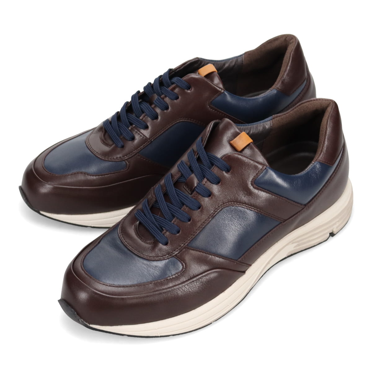 【抗ウイルス・抗菌加工】madras ON,OFFボーダーレスなレザースニーカー M487(25.0 D-BROWN/NAVY): メンズ