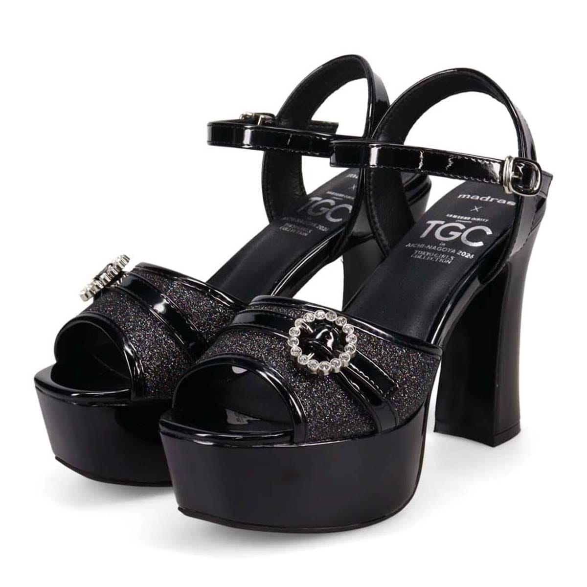 TGC×madras　「特別な日は、足元から可愛く！」そんな願いを叶える TGC in あいち・なごや 2026 出演モデル着用シューズ　厚底グリッターサンダル　MAL7582TGC BLACK M（23.0cm～23.5cm）