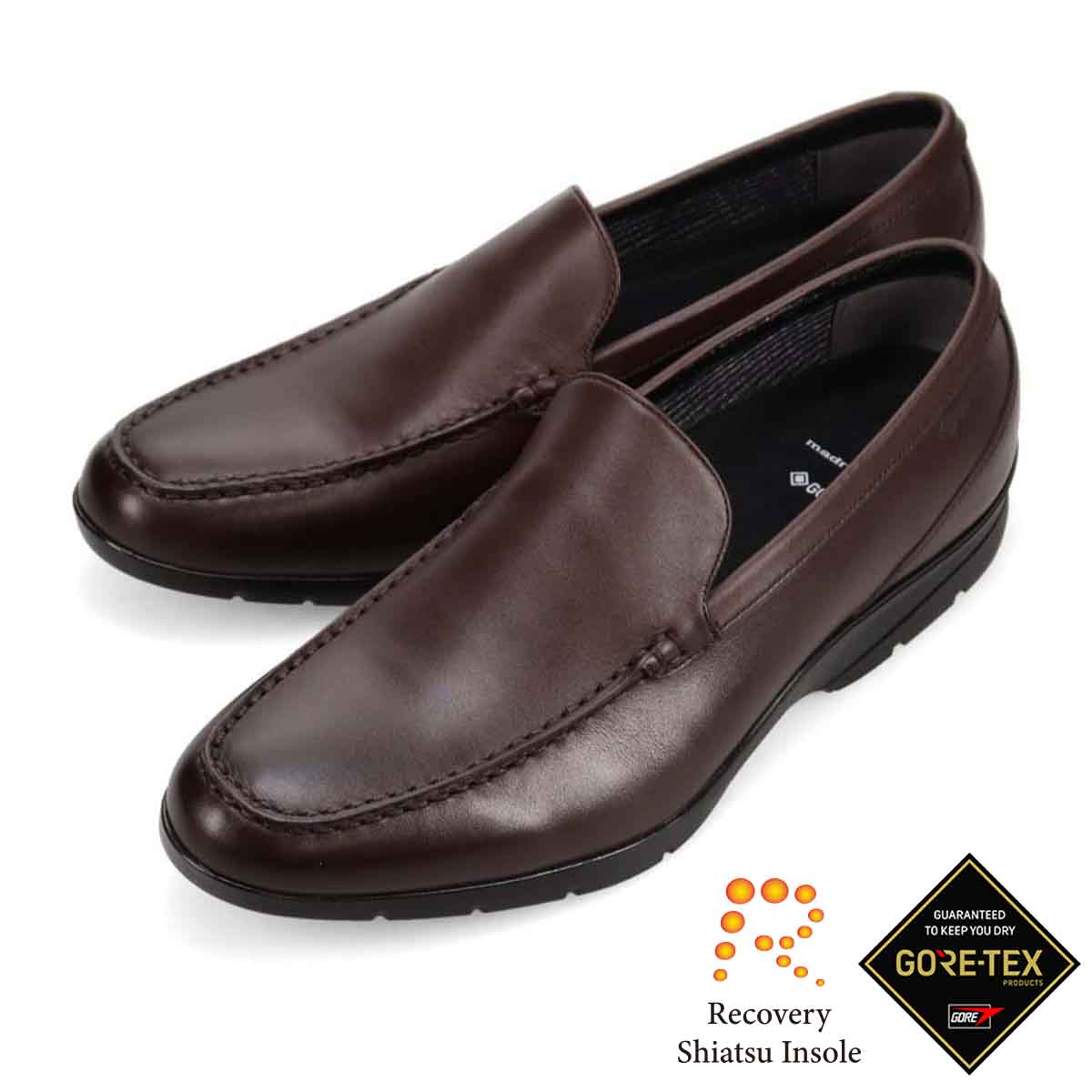 【GORE-TEX】マドラスウォーク madras Walk 「Recovery Shiatsu Insole」搭載で指圧効果により血行をよくする。 全天候快適 ゴアテックス スリッポンドレスシューズ　MW7703R D-BROWN 25.0