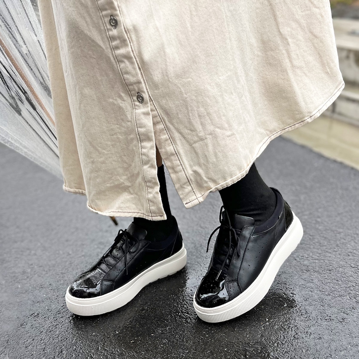 【GORE-TEX】マドラスウォーク madras Walk　厚底レザーレースアップスニーカー  MWL1025 BLACK 23.0