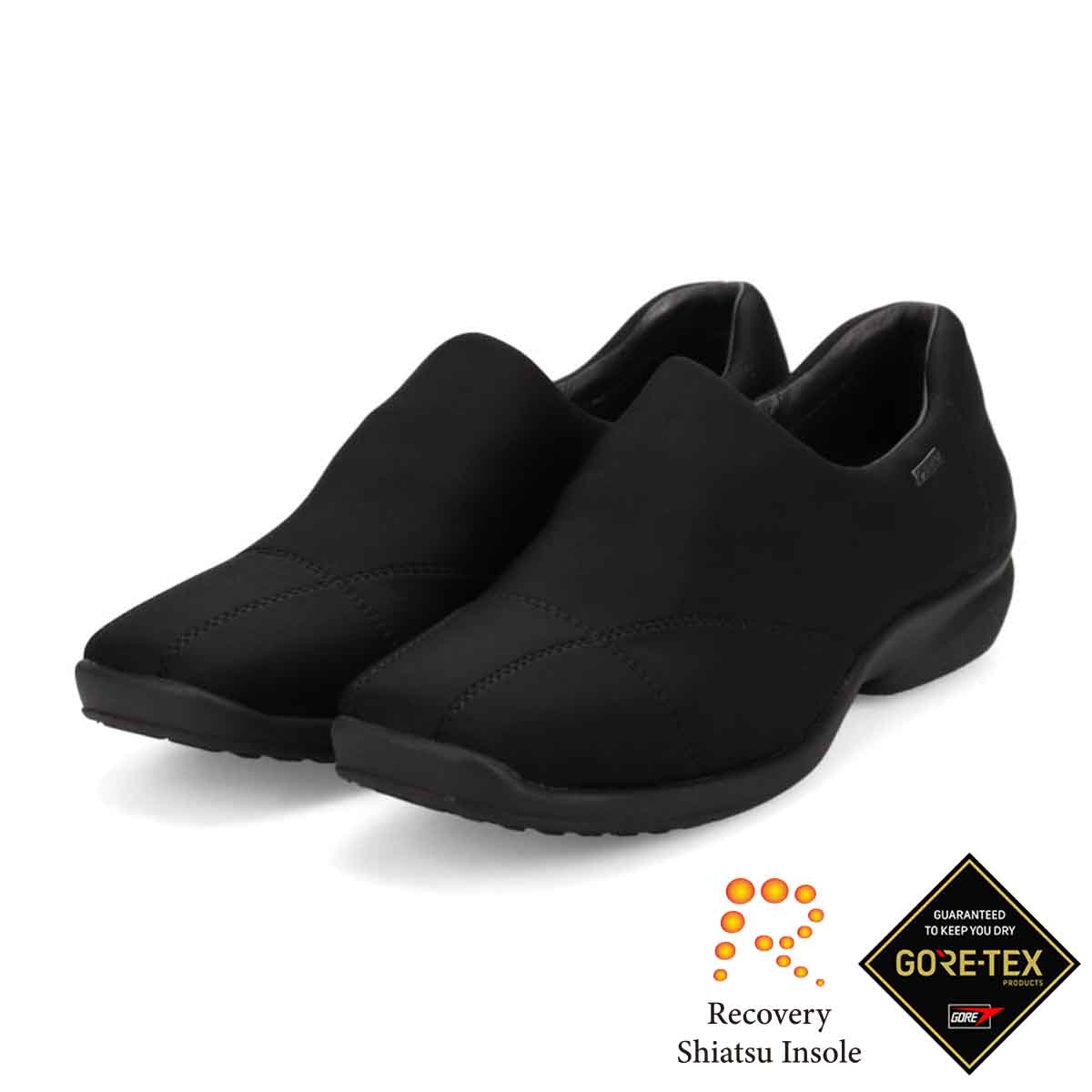 【GORE-TEX×防滑】madras Walk「Recovery Shiatsu Insole」搭載　指圧効果により血行をよくする。スクエアトゥスリッポンシューズ MWL4071R BLACK 23.0