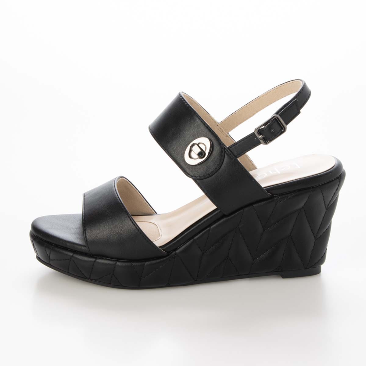 テーン tehen 高級感あふれる質感と、安定の7.5cmヒールで夏のお出かけをエレガントに。ウェッジサンダル　TN1808 BLACK 23.0