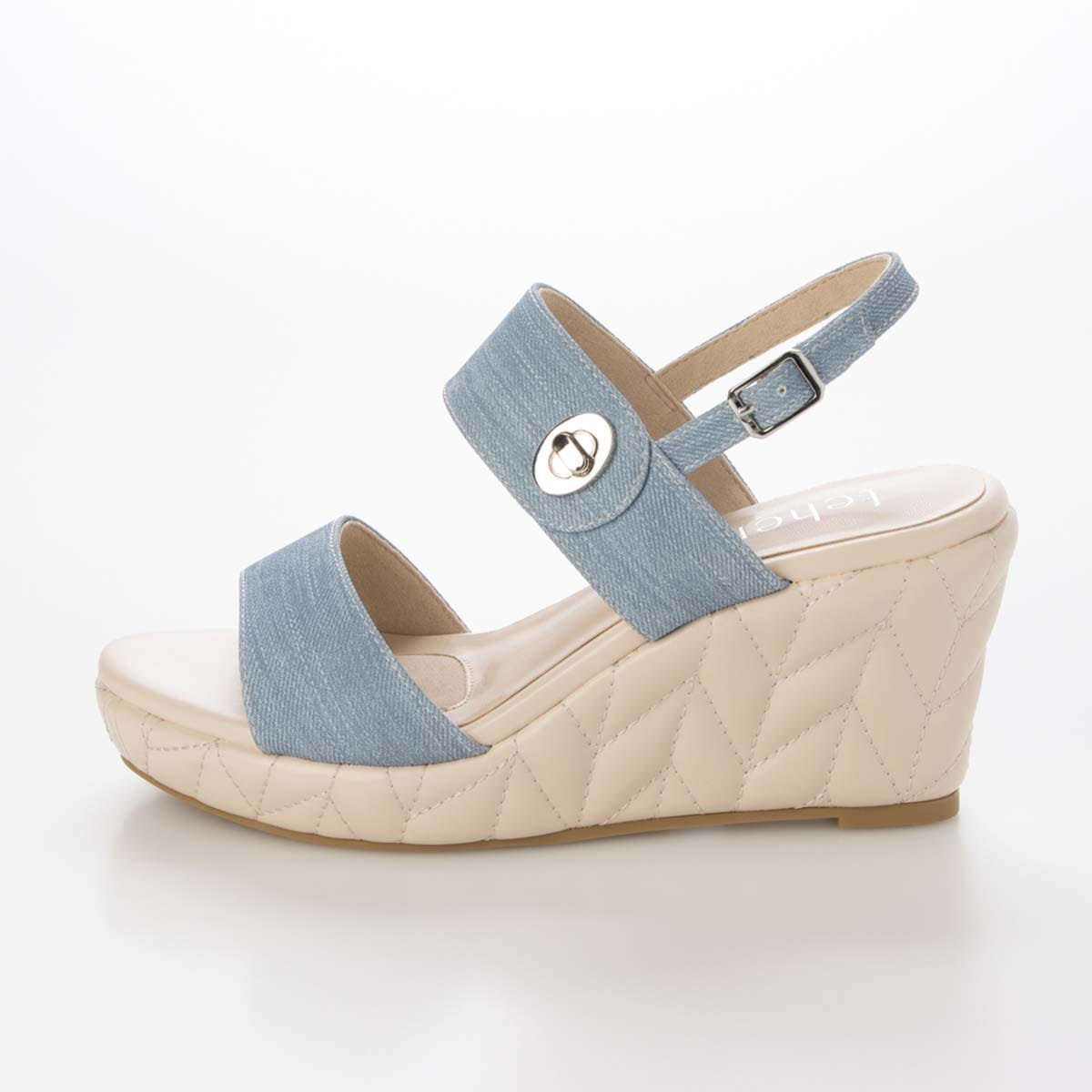 テーン tehen 高級感あふれる質感と、安定の7.5cmヒールで夏のお出かけをエレガントに。ウェッジサンダル　TN1808 BLUE 23.0