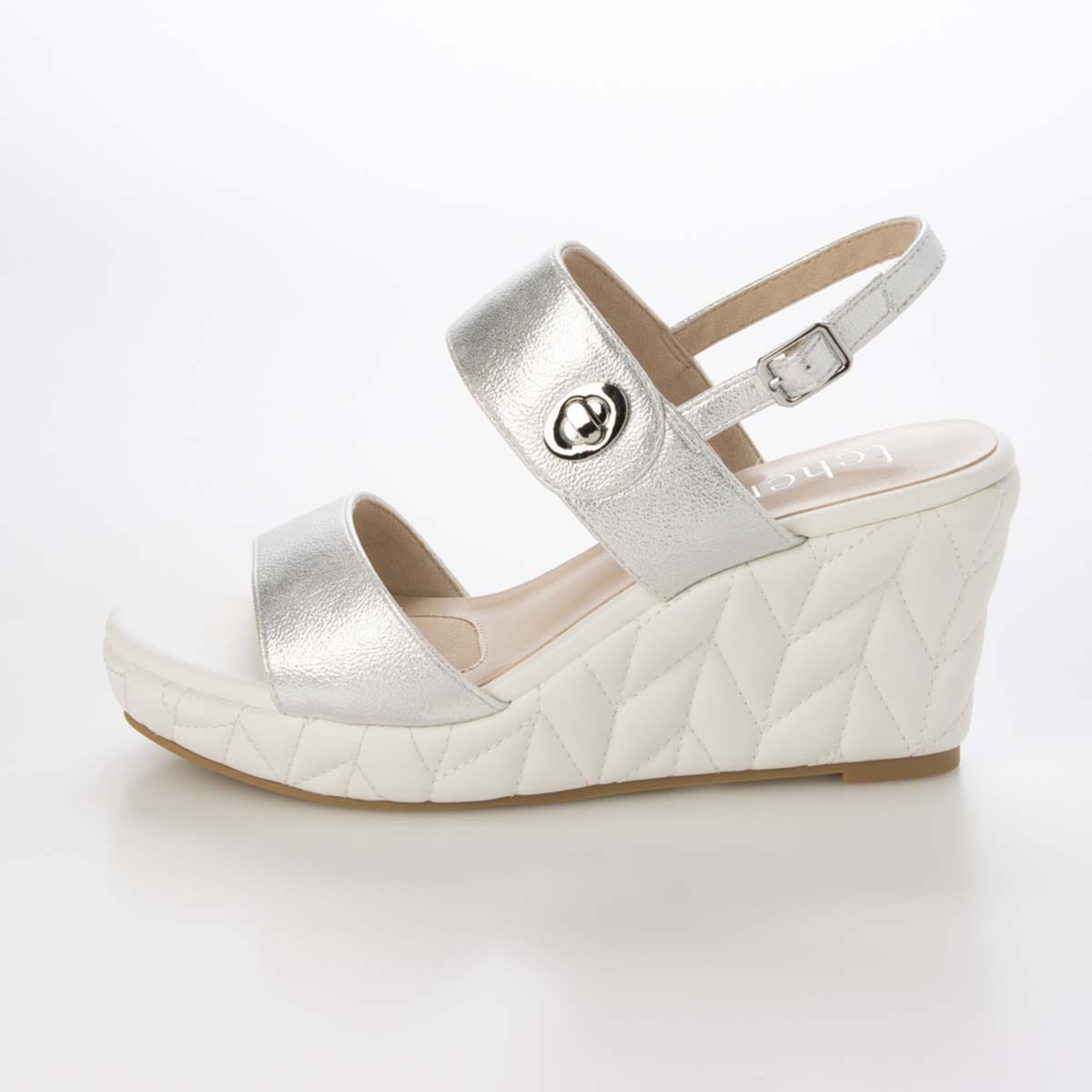 テーン tehen 高級感あふれる質感と、安定の7.5cmヒールで夏のお出かけをエレガントに。ウェッジサンダル　TN1808 SILVER 23.0