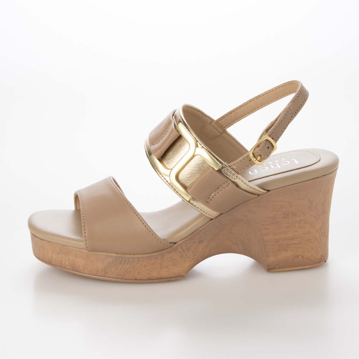 テーン tehen ウッド調のヒールが夏らしいアクセント。7.5cm大人の厚底ウェッジサンダル　TN2305 GREGE/C M　(23.0～23.5)