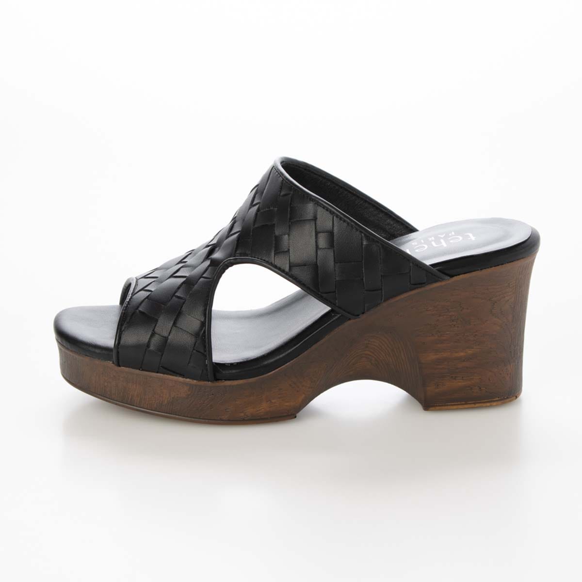 テーン tehen WOOD調ヒールで涼しげな7.5cmウェッジミュールサンダル　TN2306 BLACK M　(23.0～23.5)