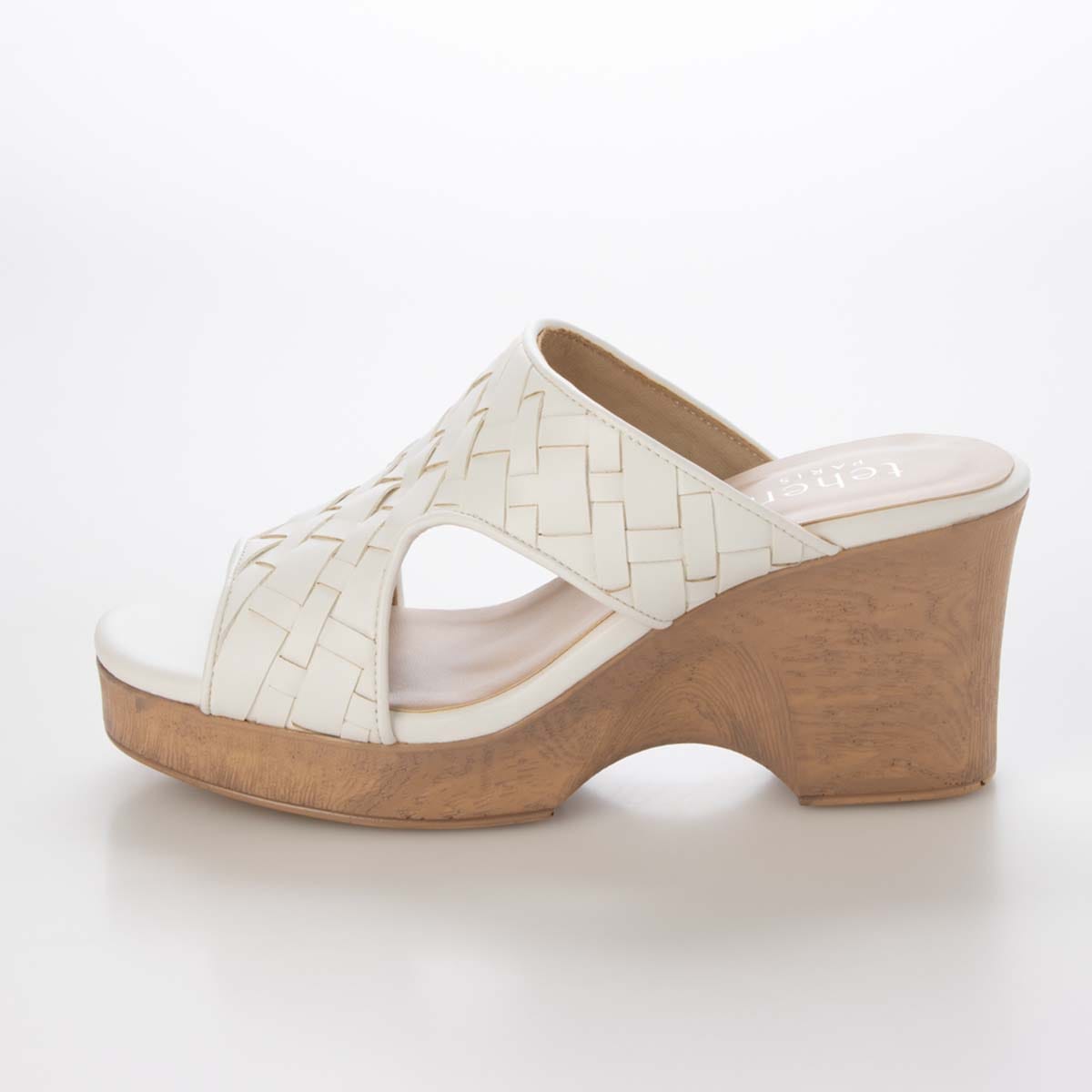 テーン tehen WOOD調ヒールで涼しげな7.5cmウェッジミュールサンダル　TN2306 WHITE M　(23.0～23.5)