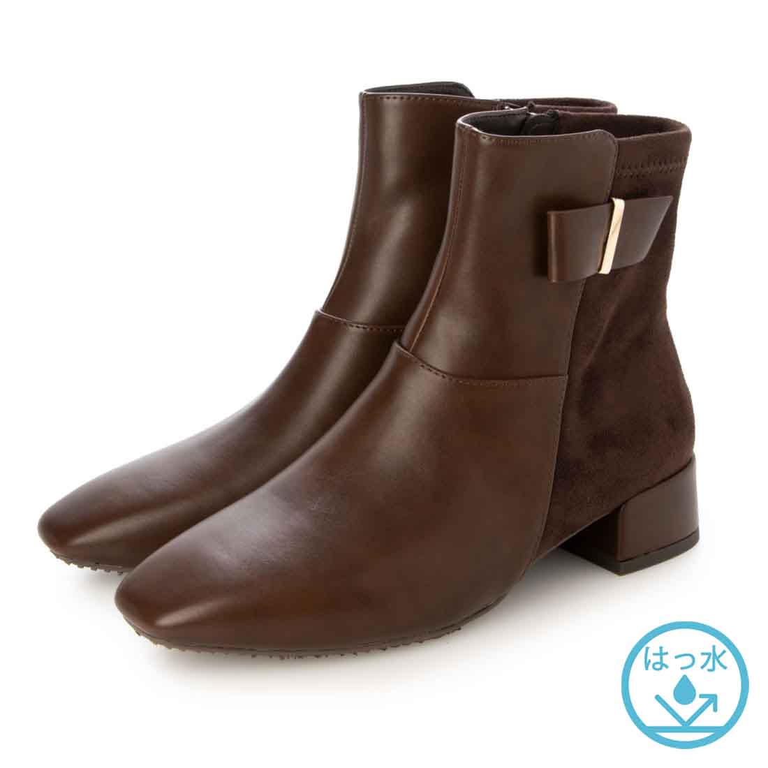 【撥水仕様】テーン tehen ラインが綺麗なベルト飾り付きショートブーツ TN5703 D-BROWN/C 23.0