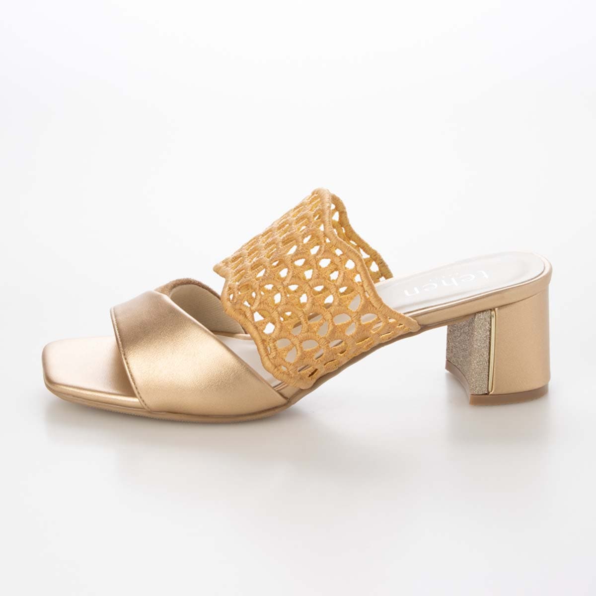 テーン tehen 大人の抜け感を演出する編み込みデザイン。歩きやすさと品格を兼ね備えた5cmヒール。ミュールサンダル　TN6711 BRONZE 23.0