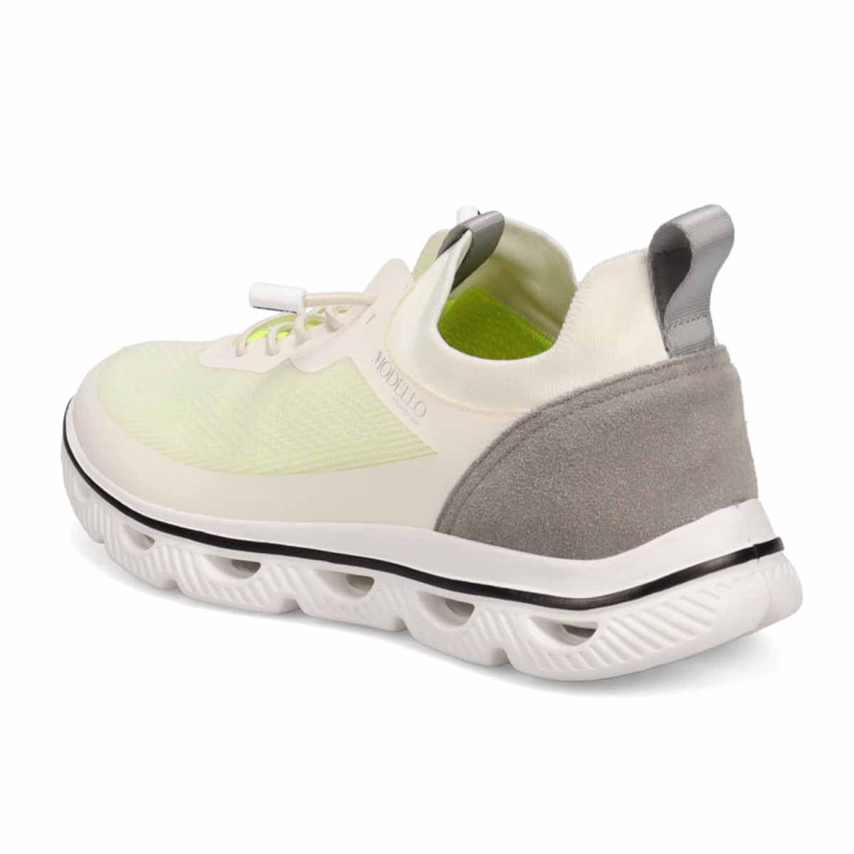 モデロ MODELLO 「リカバリーインソール」搭載で指圧効果により血行を115％促進。Recoveryニットスニーカー　DM6533R WHITE/YELLOW M