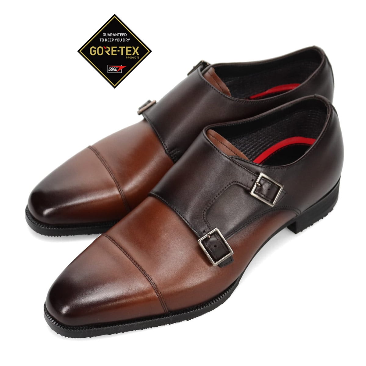 【抗ウイルス・抗菌加工】MODELLO モデロ GORE-TEX搭載 ダブルモンクドレスシューズ　DM804G L-BROWN/D-BROWN 25.0