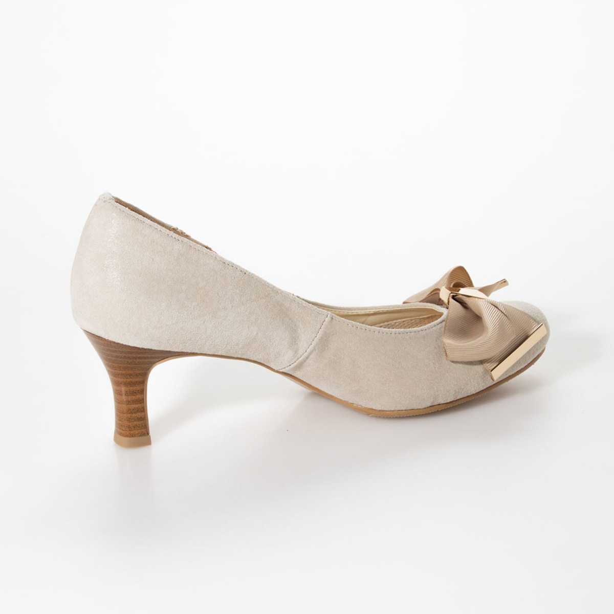 モデロ MODELLO サイドのレースが効いたリボンパンプス  DML1101 BEIGE 23.0