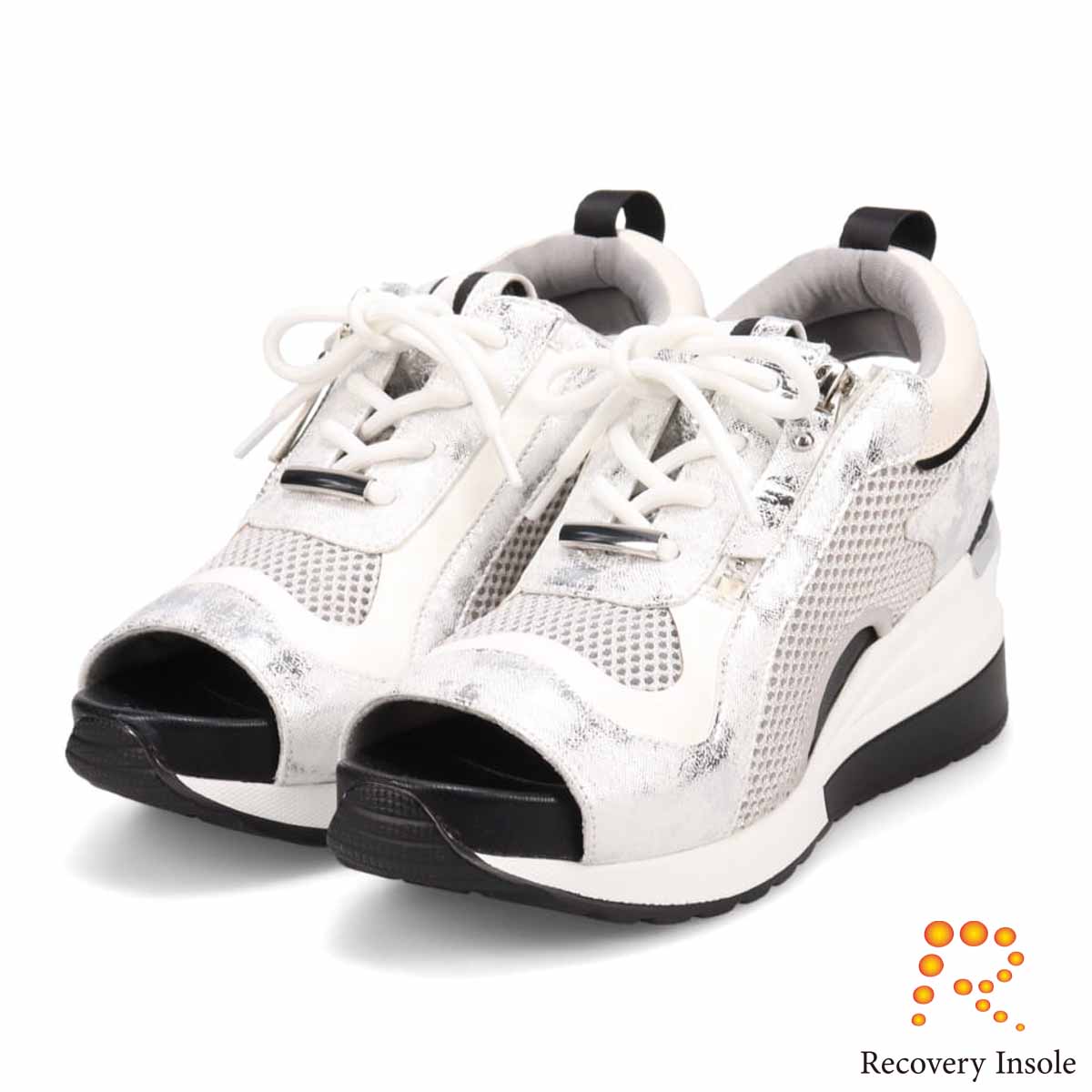 モデロ MODELLO 「リカバリーインソール」搭載で指圧効果により血行を115％促進。Recoveryヒールスニーカーサンダル　DML1940R SILVER 23.0