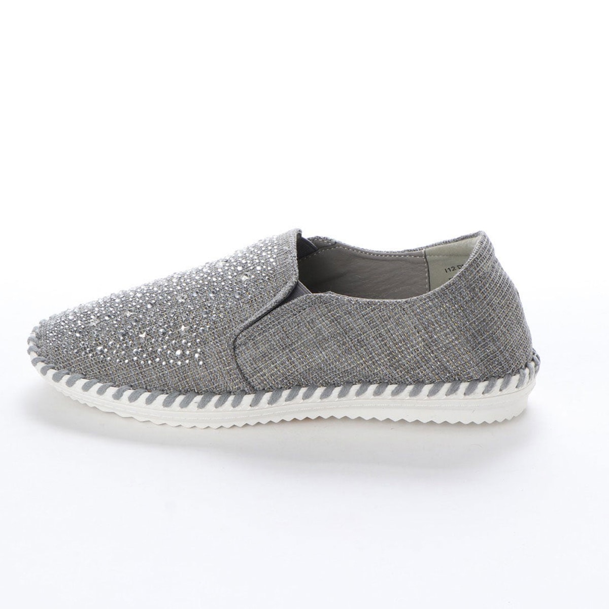 MODELLO デイリー履きにオススメ♪キラキラ光る！ホットフィックスをちりばめた スリッポンシューズ DML6026 GRAY-TX 23.0