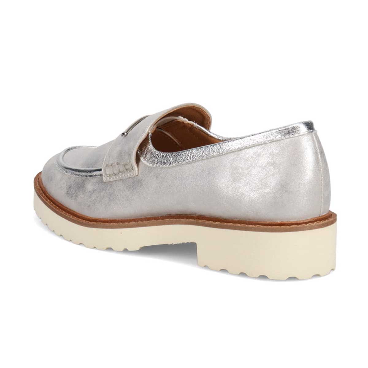 【撥水仕様】モデロ MODELLO 「リカバリーインソール」搭載で指圧効果により血行を115％促進。バー金具付き Recovery厚底ローファー　DML6061R SILVER 23.0