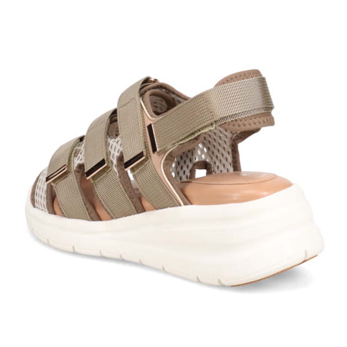 モデロ MODELLO 「リカバリーインソール」搭載で指圧効果により血行を115％促進。Recovery３本ベルトヒールアップスポーツサンダル　DML6063R BEIGE 23.0