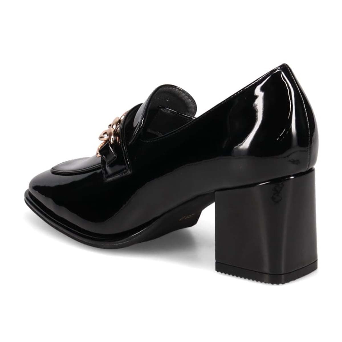 モデロ MODELLO 「リカバリーインソール」搭載で指圧効果により血行を115％促進。Recoveryチャンキーヒールローファー　DML6066R BLACK-ENAMEL 23.0