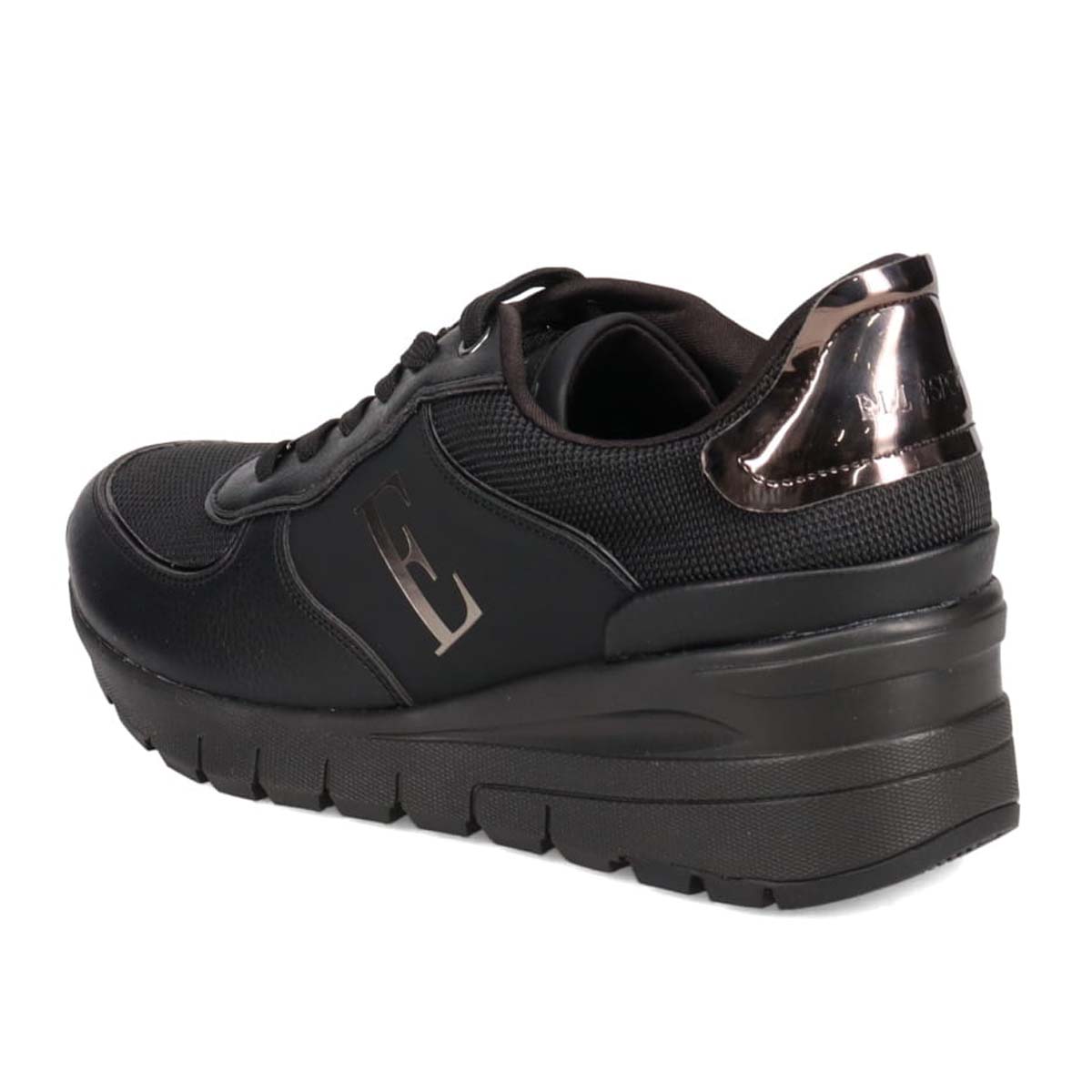 【BLACK LABEL】エル スポーツ ELLESPORT スッと履けるクイックフィット　レイン仕様  ニットレースアップスニーカー　ESP12595 BLACK 23.0
