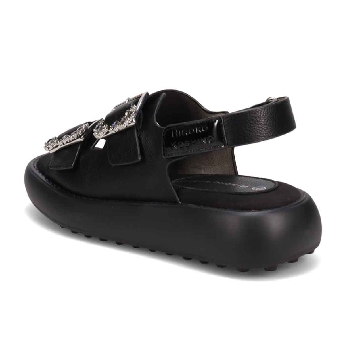 HIROKO KOSHINO 上品なバックル付き厚底サンダル　HKL8011 BLACK M　(23.0～23.5)