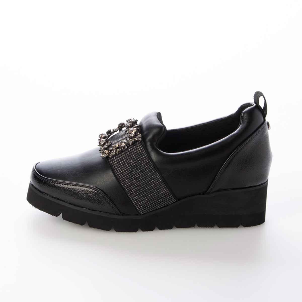 【撥水加工】HIROKO KOSHINO FEMME　ビジューオーナメントが綺麗なエレガンスカジュアルシューズ　HRL1004 BLACK M　(23.0～23.5)