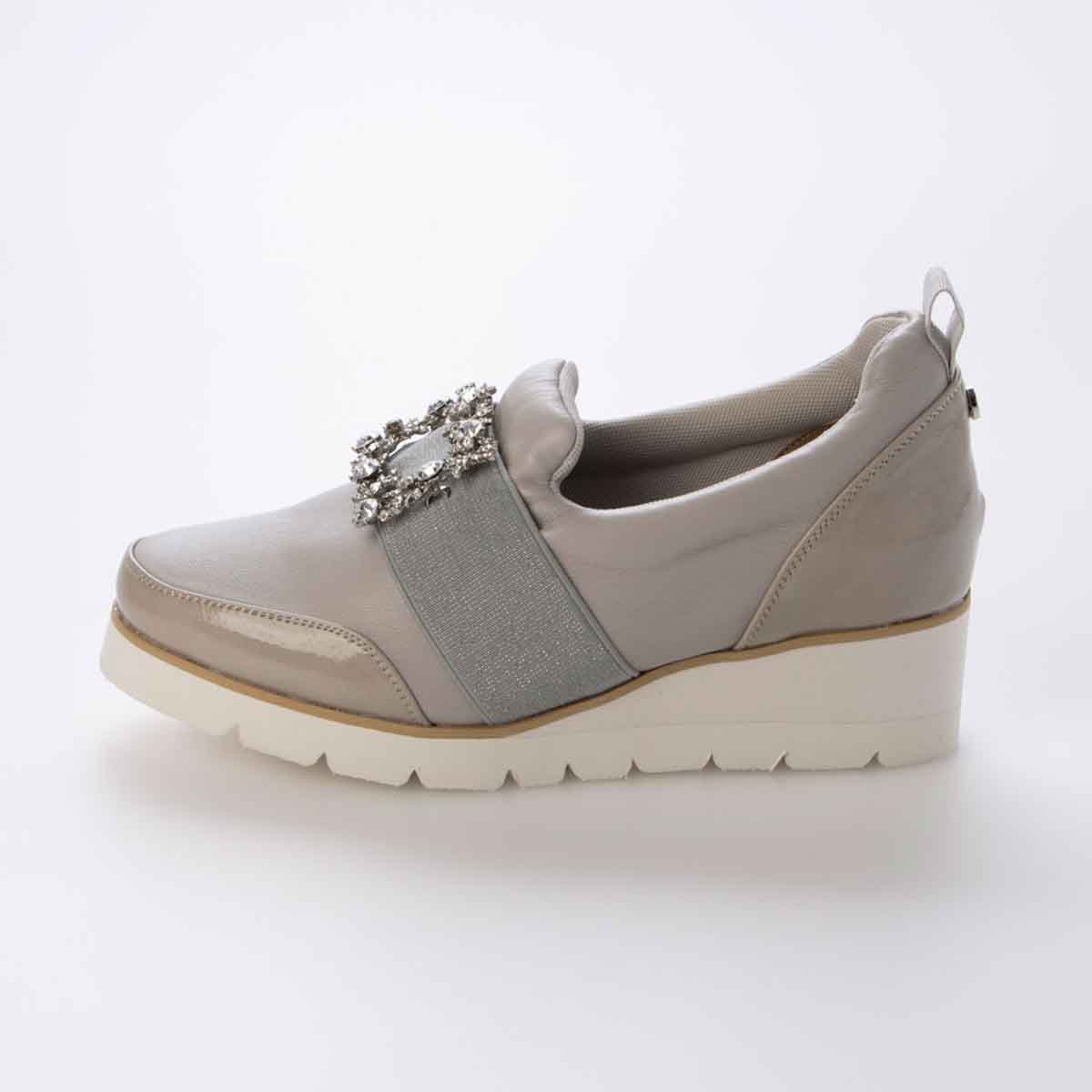 【撥水加工】HIROKO KOSHINO FEMME　ビジューオーナメントが綺麗なエレガンスカジュアルシューズ　HRL1004 L-GRAY M