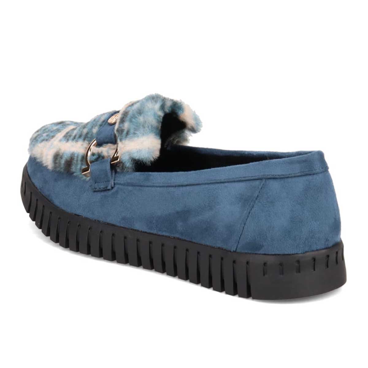 【撥水加工】HIROKO KOSHINO FEMME　モカにファーをあしらったフェミニンテイスト モカシンシューズ　HRL1010 BLUE/C M　(23.0～23.5)