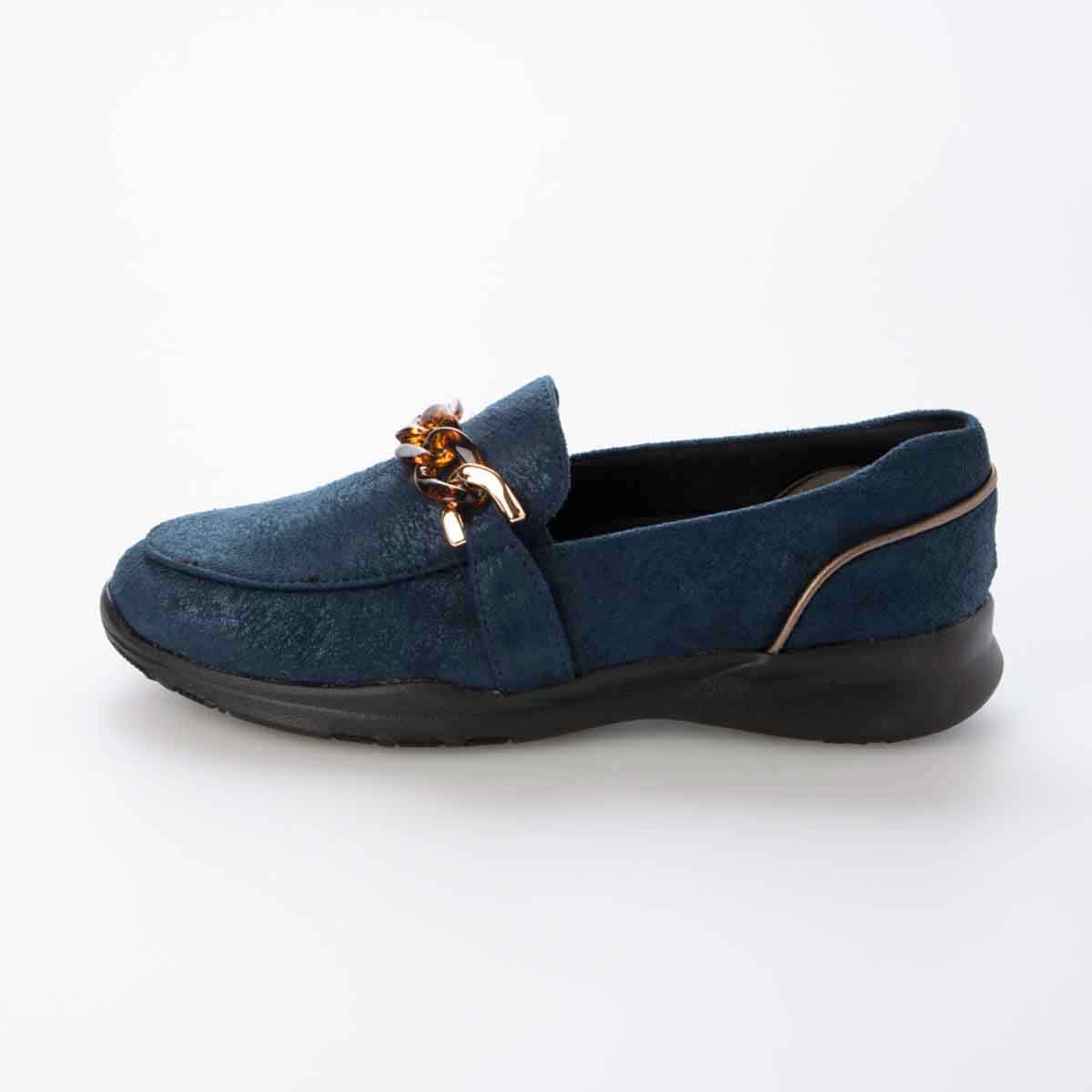 【撥水加工】HIROKO KOSHINO FEMME ビットモカシンカジュアルシューズ　HRL3000 BLUE/C 23.0