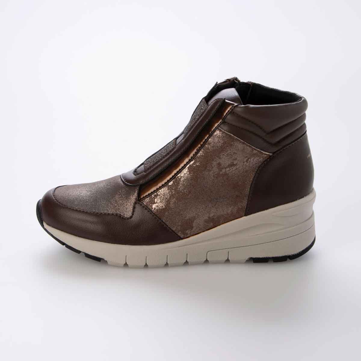 【撥水加工】HIROKO KOSHINO FEMME　ヒールタイプ・ハイカットドレススニーカー　HRL3004 BROWN 23.0