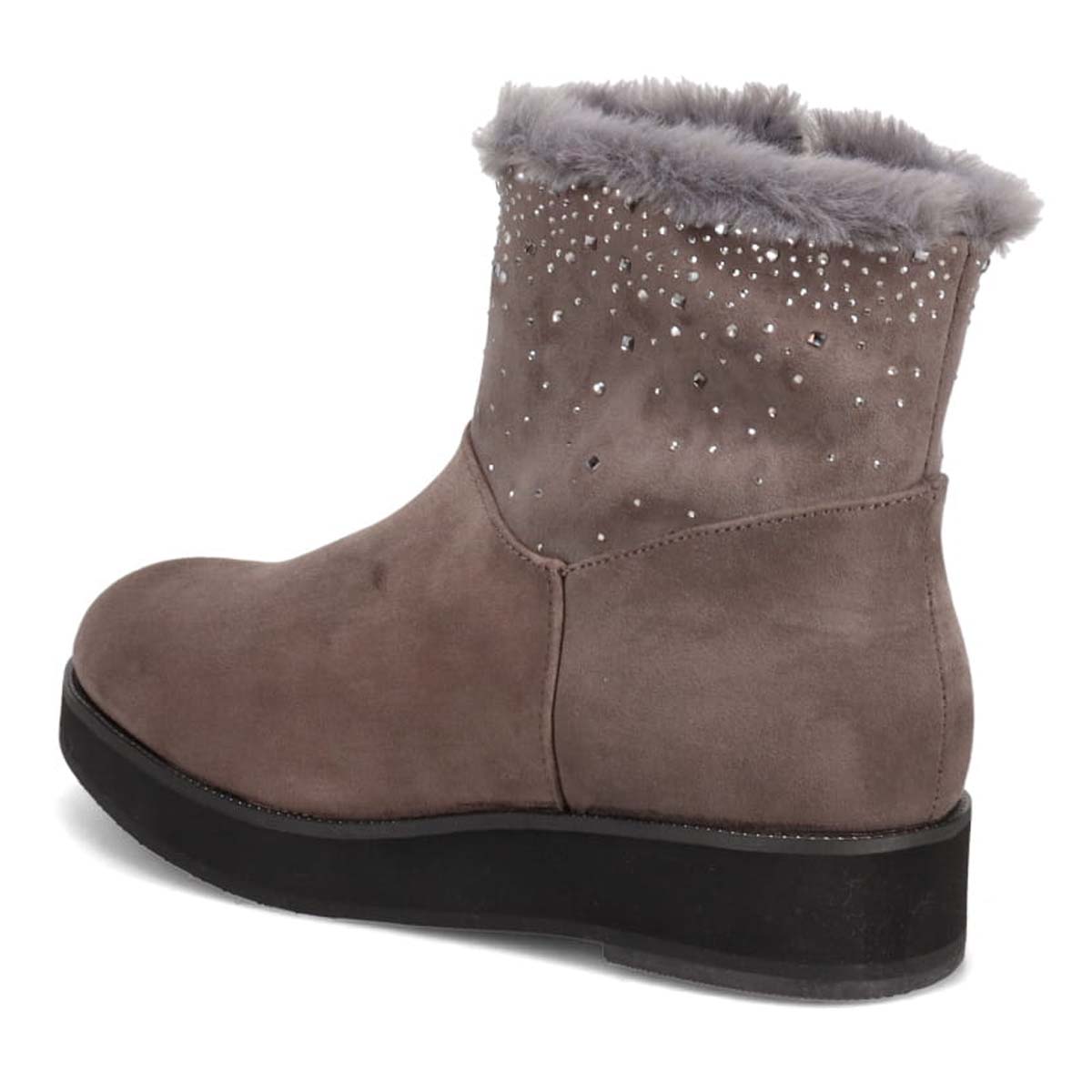 HIROKO KOSHINO FEMME　あたたかさと華やかさを両立 ファー付きスエードショートブーツ　HRL5006 GRAY 23.0