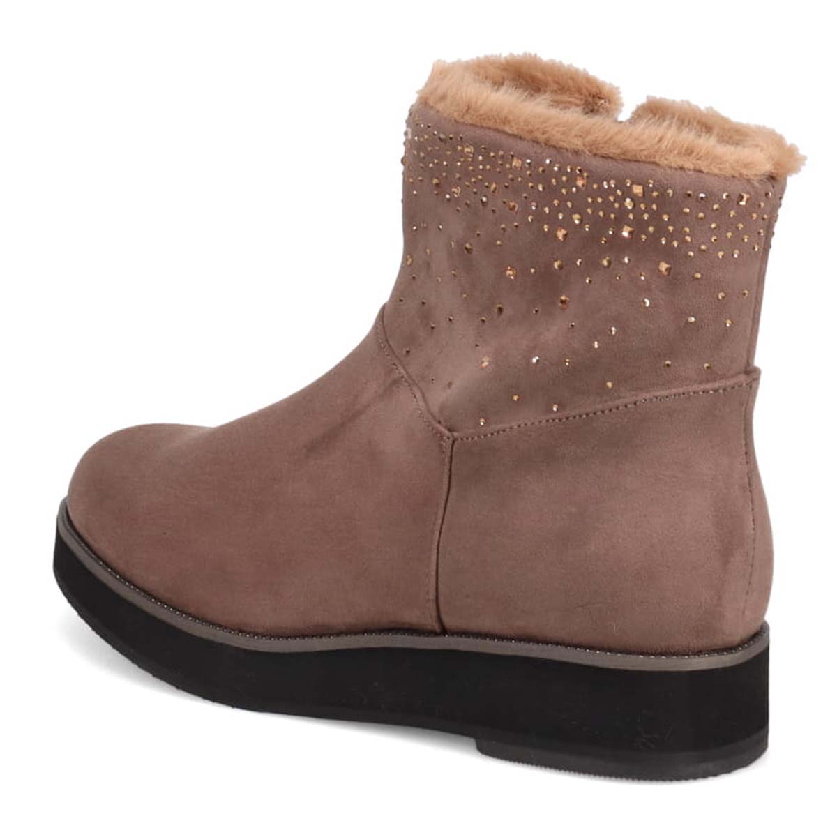 HIROKO KOSHINO FEMME　あたたかさと華やかさを両立 ファー付きスエードショートブーツ　HRL5006 OAK 23.0