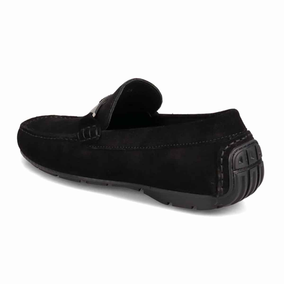 ランバンコレクション LANVIN COLLECTION 「Recovery Shiatsu Insole」搭載で指圧効果により血行をよくする。メタルパーツ付きスリッポンローファー　LV1018XR BLACK-VELOURS 25.0