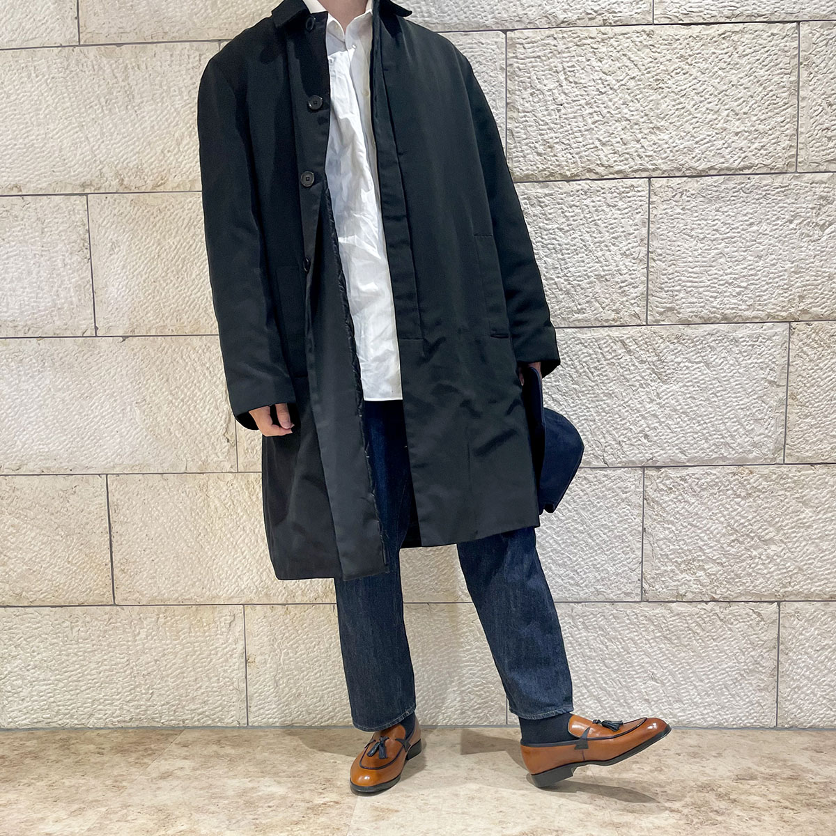 madras ドレスにも対応できる　バイカラーコンビネーション・タッセルスリッポンシューズ　M445 L-BROWN/NAVY 25.0